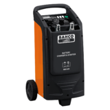 Cargador y arrancador de baterías Bahco BBC420-BBC620 con ruedas para vehículos de 12 V y 24 V.
